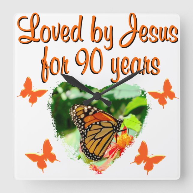 90TH BUTTERFLY BIRTHDAY SQUARE WALL CLOCK (Front)