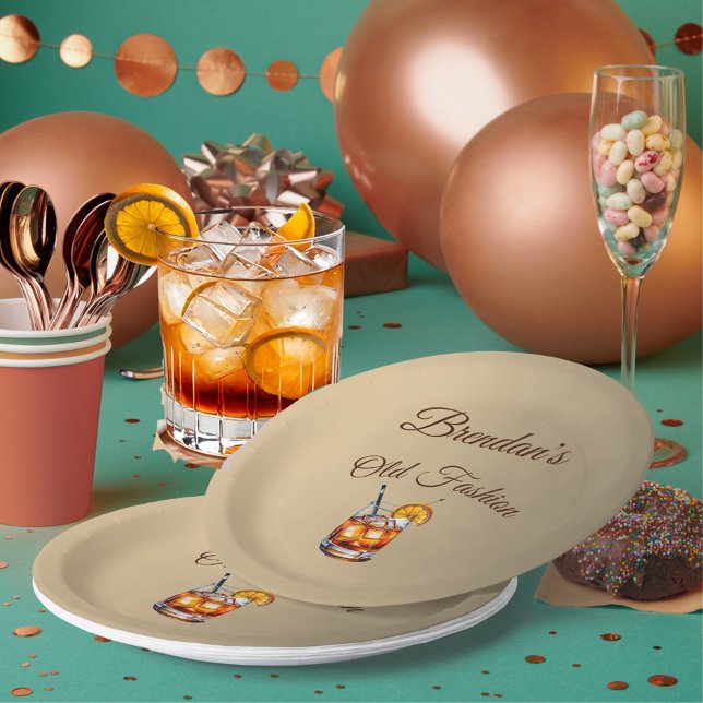 90th Cocktail Male Old Fashion Birthday  Paper Plate (Creator Uploaded)