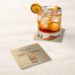 90th Cocktail Male Old Fashion Birthday  Square Paper Coaster<br><div class="desc">An 'old fashion' cocktail on an elegant brown coloured background.  Elevate your  90th male custom birthday party with the elegant male design. 
The information is easily changed for your own personal design. The name can be deleted if you want a plain coaster.
Elegant,  chic male birthday.</div>