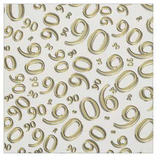 90th Cool Number Pattern Gold and White 90 Fabric