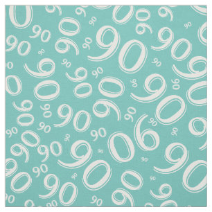 90th  Cool Number Pattern Teal and White 90 Fabric