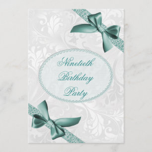 90th Damask and Bows Birthday Party Invitation