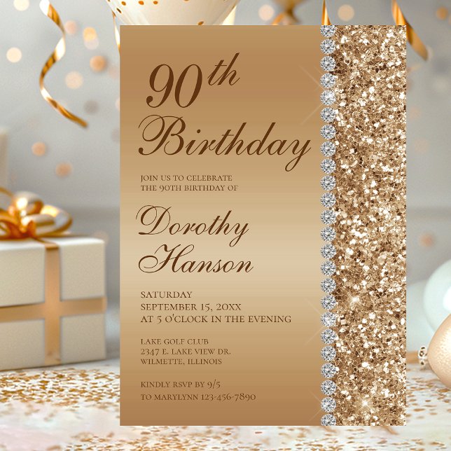 90th Elegant Gold Birthday Invitation (Creator Uploaded)
