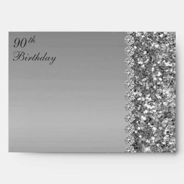90th Elegant Silver Birthday Envelope (Front)