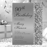 90th Elegant Silver Birthday Invitation<br><div class="desc">This elegant and luxurious silver glitter and diamond sided 90th Birthday invitation is perfect for celebrating your wife,  mum,  sister,  aunt,  friend,  grandmother,  great grandmother.  It's chic and modern fonts are crisp and clean and make this invitation unique and one-of-a-kind.  The coordinating back is beautiful.</div>