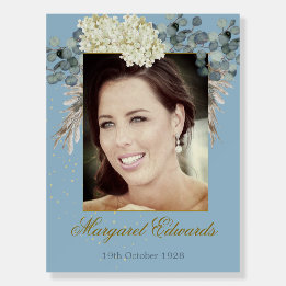 90th Floral Blue Gold Elegant Photo Birthday