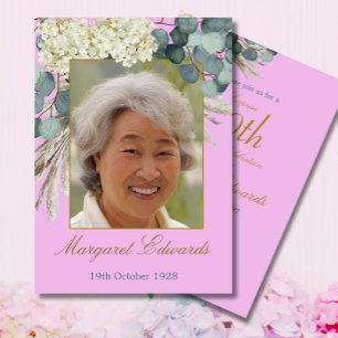 90th Floral Modern Purple Elegant Photo Birthday Invitation