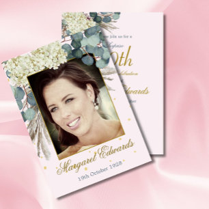 90th Floral Pink Gold Elegant Photo Birthday Invitation