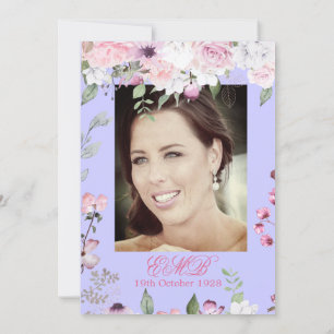 90th Floral Purple Spring Elegant Photo Birthday Invitation