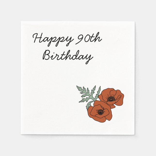 90th flower Birthday Napkins  (Front)