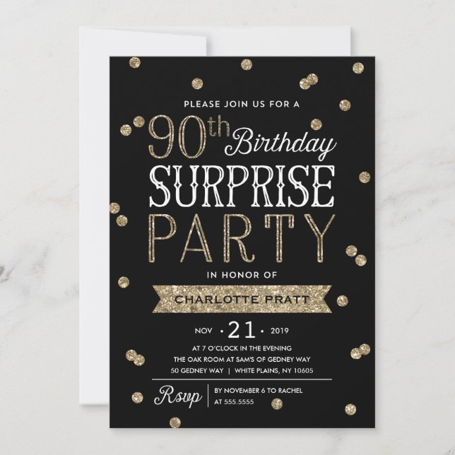 90th Glitter Confetti Surprise Party Invitation (Front)