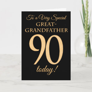 90th Gold-effect Black, Great-grandfather Birthday Card