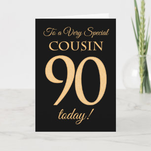 90th Gold-effect on Black, for Cousin Birthday Card