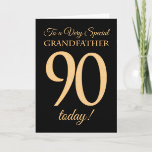 90th Gold-effect on Black for Grandfather Birthday Card