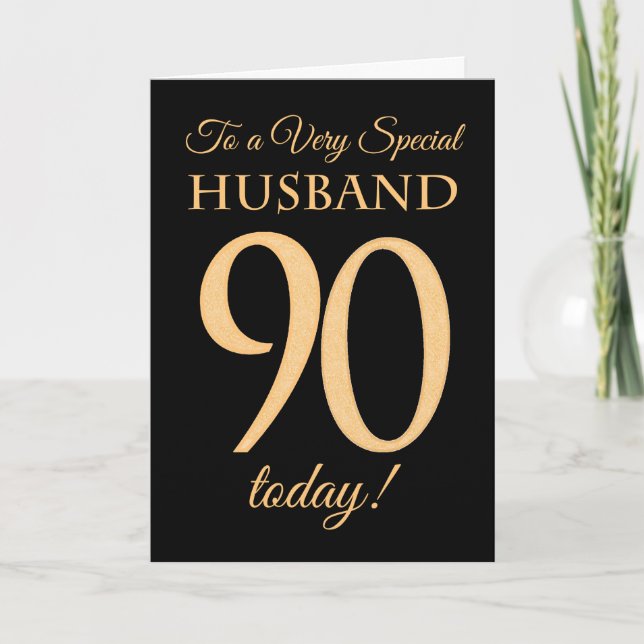 90th Gold-effect on Black for Husband Birthday Card (Front)