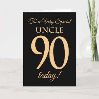 90th Gold-effect on Black, for Uncle Birthday Card