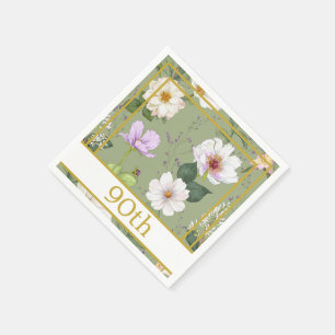 90TH Green Gold Floral Elegant Modern Paper Napkin