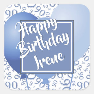 90th Happy Birthday - 90 Blue Number Pattern Square Sticker