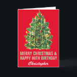 90th Happy Birthday and Merry Christmas Red & Gold Card<br><div class="desc">90th Happy Birthday and Merry Christmas Tree Red and Gold Birthday Card. For further customisation,  please click the "Customise it" button and use our design tool to modify this template.</div>