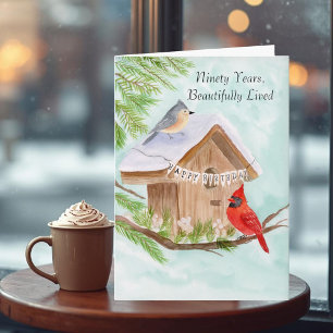 90th Happy Birthday Birds at Birdhouse Card