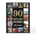 90th Happy Birthday Black and Gold Photo Collage