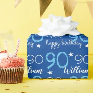 90th happy birthday blue Personalised Wrapping Paper