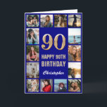 90th Happy Birthday Navy Blue & Gold Photo Collage Card<br><div class="desc">90th Happy Birthday Navy Blue and Gold Photo Collage Birthday Card. For further customisation,  please click the "Customise it" button and use our design tool to modify this template.</div>