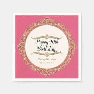 90th Happy Birthday Party Celebration Round Decor Napkin