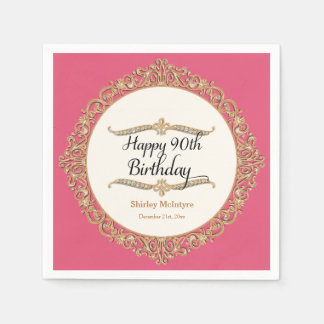 90th Happy Birthday Party Celebration Round Decor Napkin