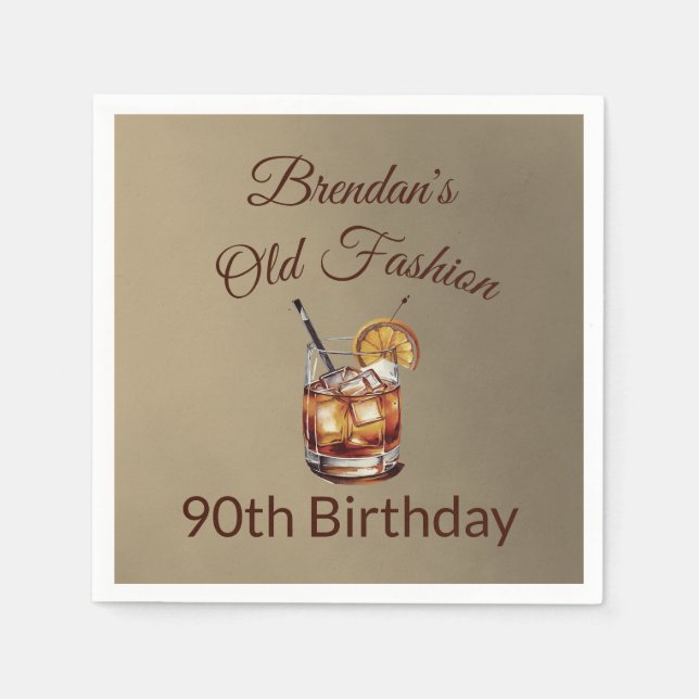 90th Male Cocktail  Old Fashion Birthday  Napkin (Front)