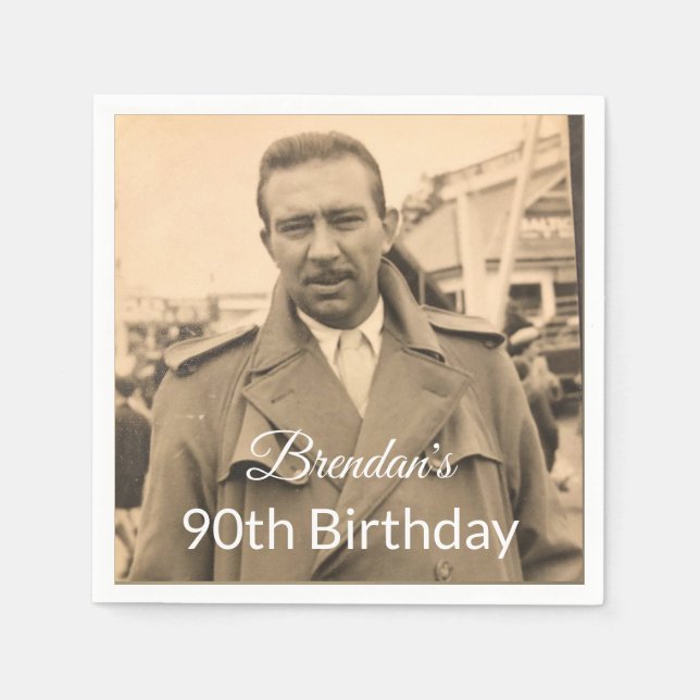 90th Male Photo Birthday  Napkin (Front)