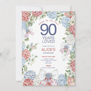 90th Milestone Birthday, 4th July Floral Editable Invitation