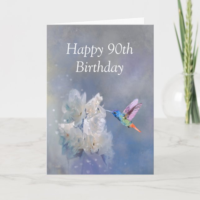 90th Milestone Birthday Garden Hummingbird Flowers Card (Front)