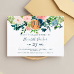 90th Modern navy floral watercolor birthday party Invitation<br><div class="desc">White ivory, blush pink, peach and navy blue bohemian peony roses bouquets with sage green foliage and a round faux metallic gold copper glitter circle making a modern glam horizontal feminine milestone ninety and fabulous / any age birthday party invitation with a trendy chic fully editable typography script. Suitable for...</div>