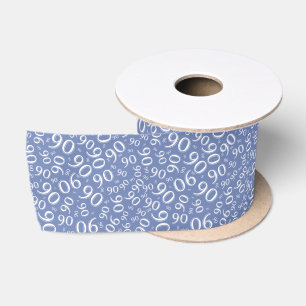 90th Modern Random Number Pattern Blue/White Satin Ribbon