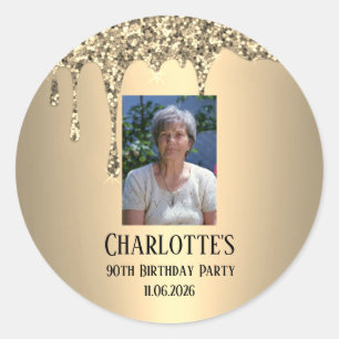 90th Ninety Elegant Birthday Party Gold Classic Round Sticker