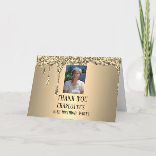 90th Ninety Elegant Birthday Party Gold Thank You Card