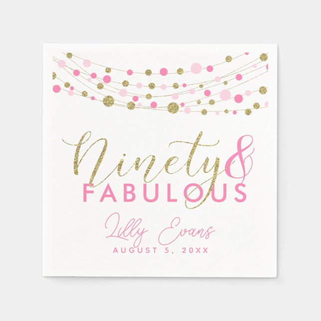 90th party paper napkin decoration, glitter teal (Front)