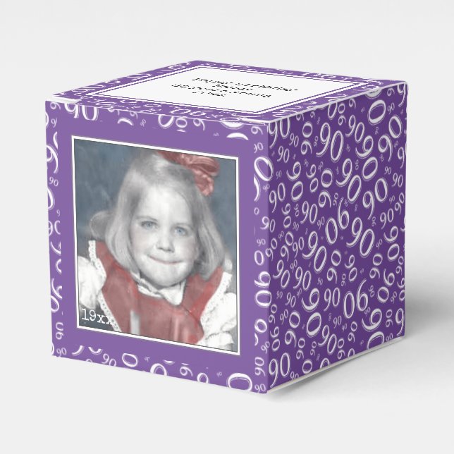 90th Photo Keepsake - Purple/White  Number Pattern Favour Box (Front Side)
