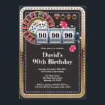 90th Poker Playing Card Casino Birthday Invitation<br><div class="desc">Poker Playing Card Casino Gold birthday invitation. Casino theme gold glitter invite,  18th 20th 21st 30th 40th 50th 60th 70th 80th 90th 100th,  Any age. For further customisation,  please click the "Customise it" button and use our design tool to modify this template.</div>
