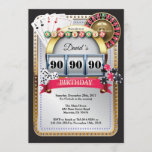 90th Poker Playing Card Casino Birthday Invitation<br><div class="desc">Poker Playing Card Casino Gold birthday invitation. Casino theme gold glitter invite,  18th 20th 21st 30th 40th 50th 60th 70th 80th 90th 100th,  Any age. For further customisation,  please click the "Customise it" button and use our design tool to modify this template.</div>