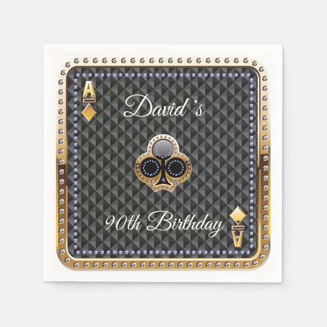 90th Poker Playing Card Casino Birthday Napkins (Front)