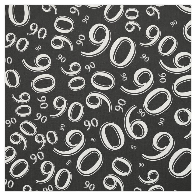 90th  Random Number Pattern Black/White Fabric (Swatch)