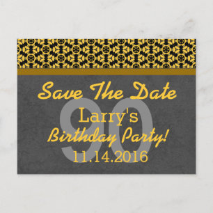 90th Save the Date Dark Grey Gold 05F STARS Announcement Postcard