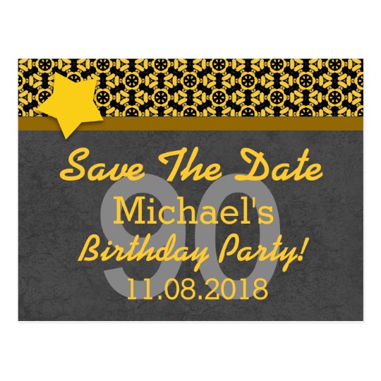 90th Save the Date Dark Grey Gold STARS G80C Postcard