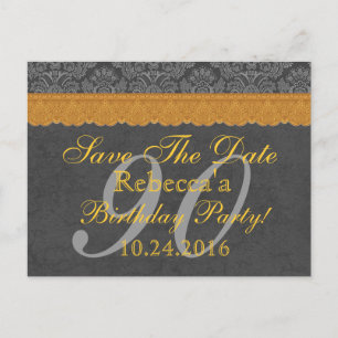 90th Save the Date Grey and Gold Lace Announcement Postcard