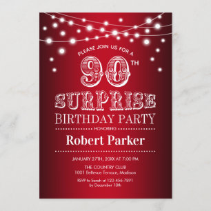 90th Surprise Birthday - Black Red White Invitation
