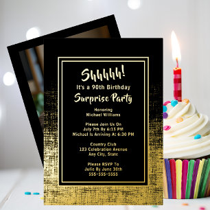 90th Surprise Birthday Photo on Back Black & Gold