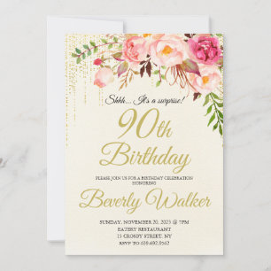 90th Surprise Birthday Women Birthday Invitation