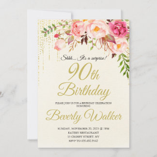 90th Surprise Birthday Women Birthday Invitation